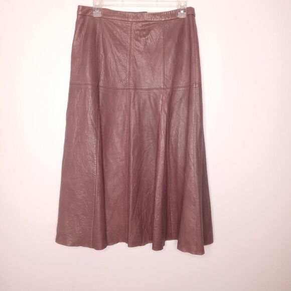 Halston Heritage Taupe Leather Skirt Size 8 - Picture 6 of 16
